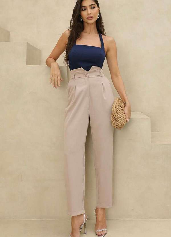 Miss Misses - Calca Rosa Alfaiataria com Prega Frente Bege