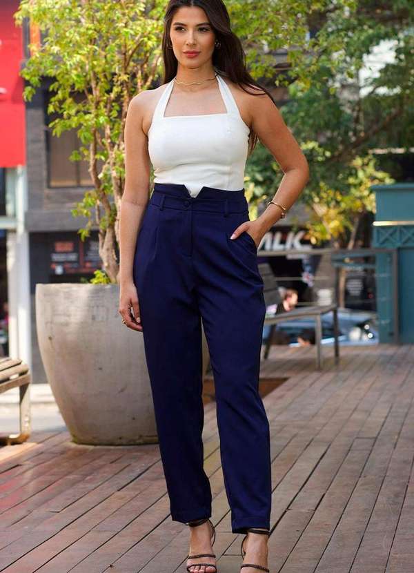 Miss Misses - Calca Rosa Alfaiataria com Prega Frente Azul