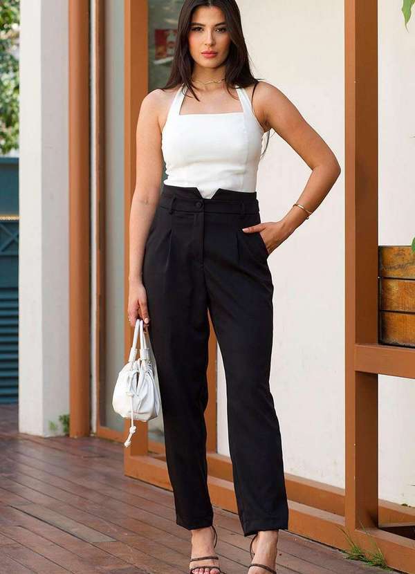 Miss Misses - Calca Rosa Alfaiataria com Prega Frente Preto