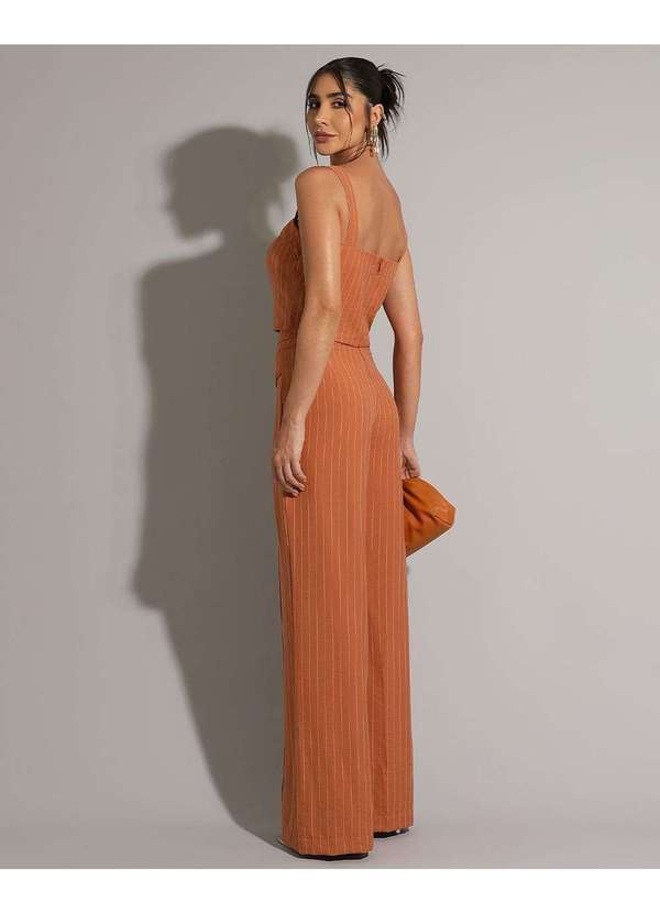 Miss Misses - Conjunto Miss Misses Risca de Giz Cropped e Calca Caramelo Marrom 3