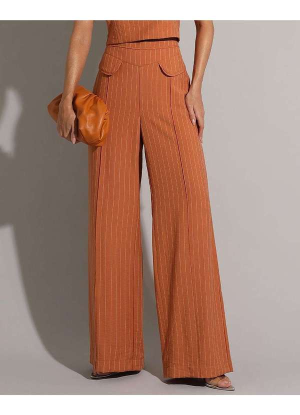 Miss Misses - Conjunto Miss Misses Risca de Giz Cropped e Calca Caramelo Marrom 6