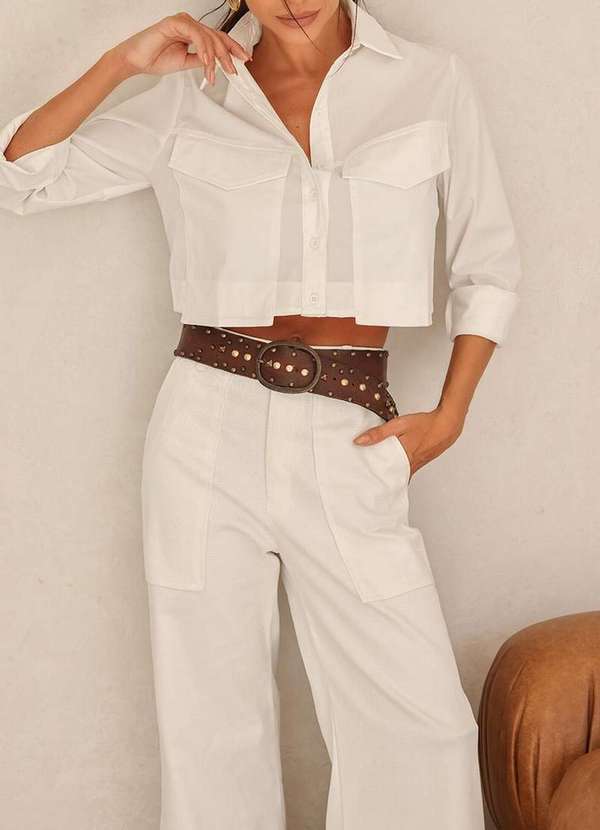 Dot Clothing - Camisa Cropped Dot Clothing Mandi Branco