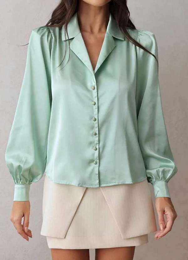 Dot Clothing - Camisa Dot Clothing Acetinada com Gola Verde 3