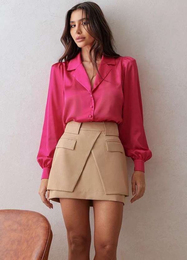 Dot Clothing - Camisa Dot Clothing Acetinada com Gola Rosa