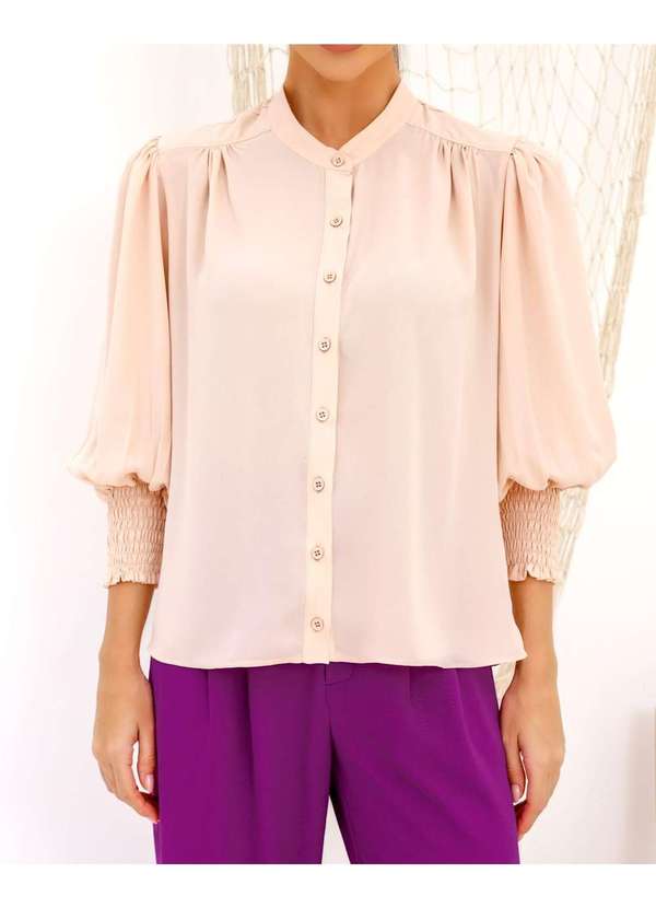 Dot Clothing - Camisa Dot Clothing Lastex Punho Bege Bege