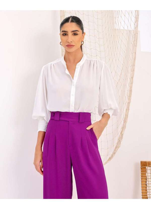 Dot Clothing - Camisa Dot Clothing Lastex Punho Offwhite Branco