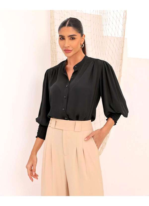 Dot Clothing - Camisa Dot Clothing Lastex Punho Preto Preto