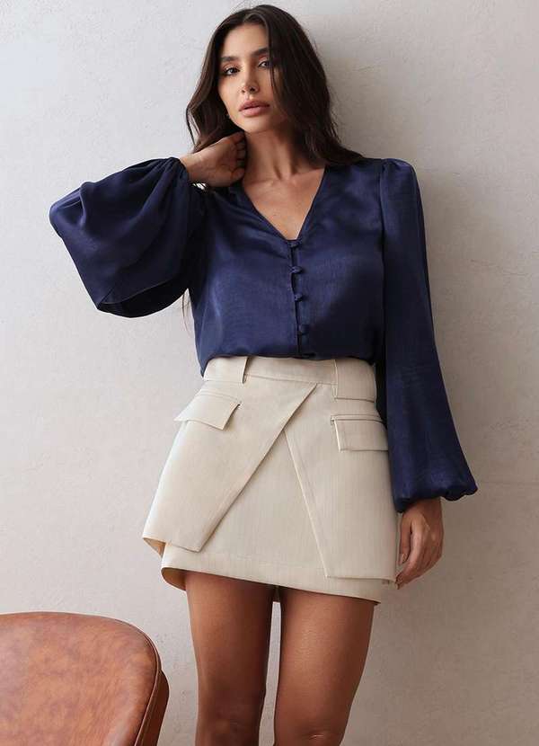 Dot Clothing - Camisa Dot Clothing sem Gola Azul