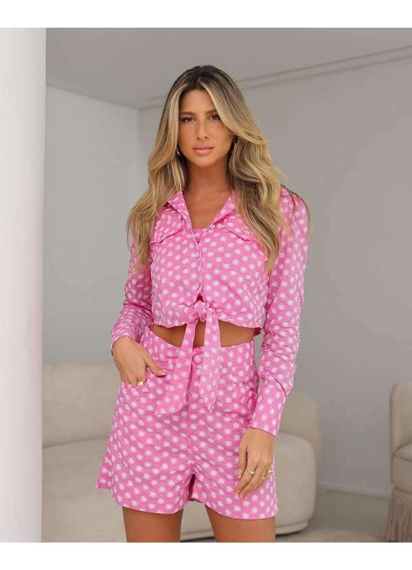 Miss Misses - Camisa Miss Misses Cropped Laise com Bolso Rosa Rosa