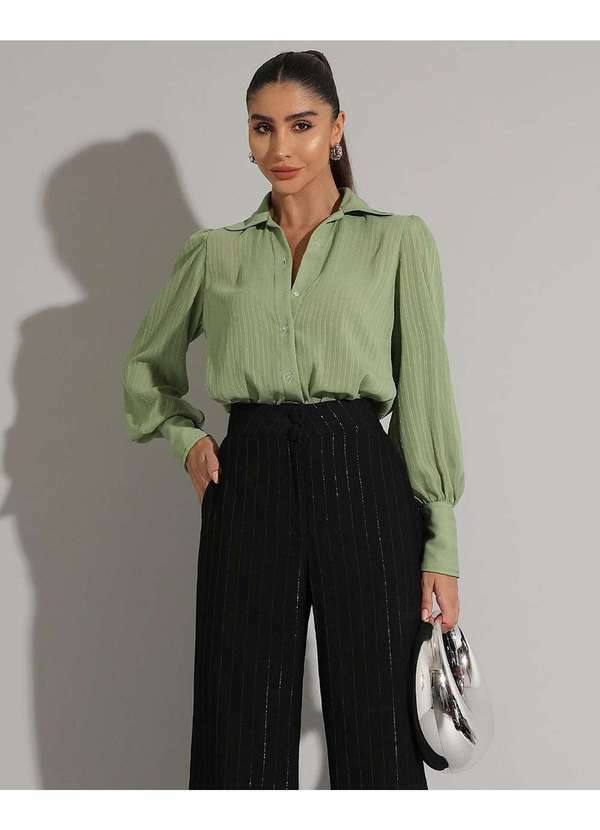 Miss Misses - Camisa Miss Misses Longa Chiffon Texturizado Verde Verde