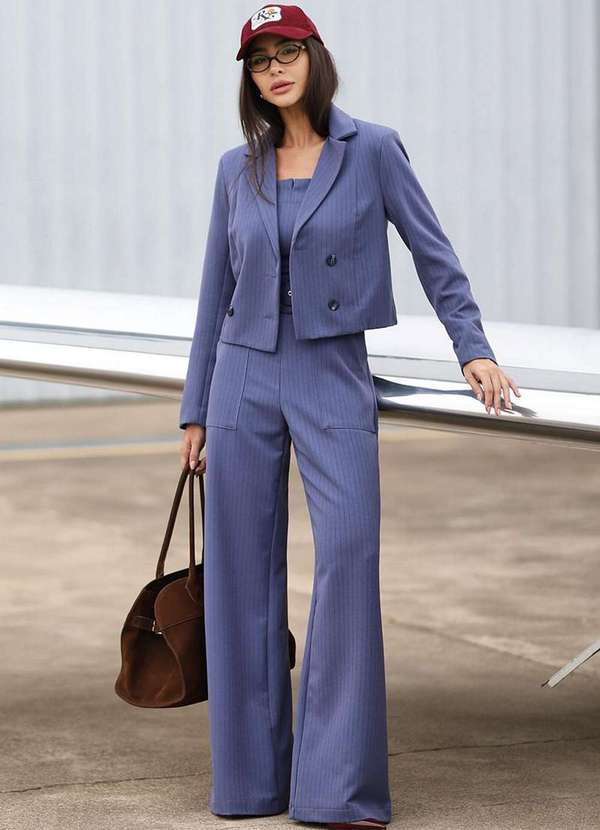 Dot Clothing - Blazer Curto Dot Clothing Risca de Giz Azul 3