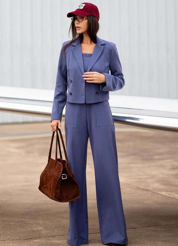 Dot Clothing - Blazer Curto Dot Clothing Risca de Giz Azul 4