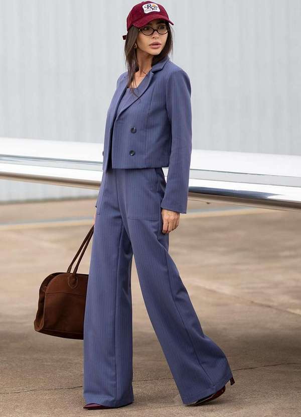 Dot Clothing - Blazer Curto Dot Clothing Risca de Giz Azul 5