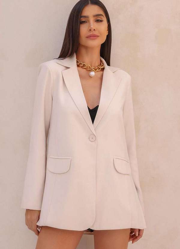 Dot Clothing - Blazer Dot Clothing Tabata com Fenda Lateral Bege