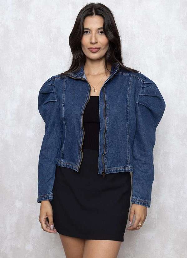 Alcance Jeans - Jaqueta Alcance Jeans Manga Bufante Azul