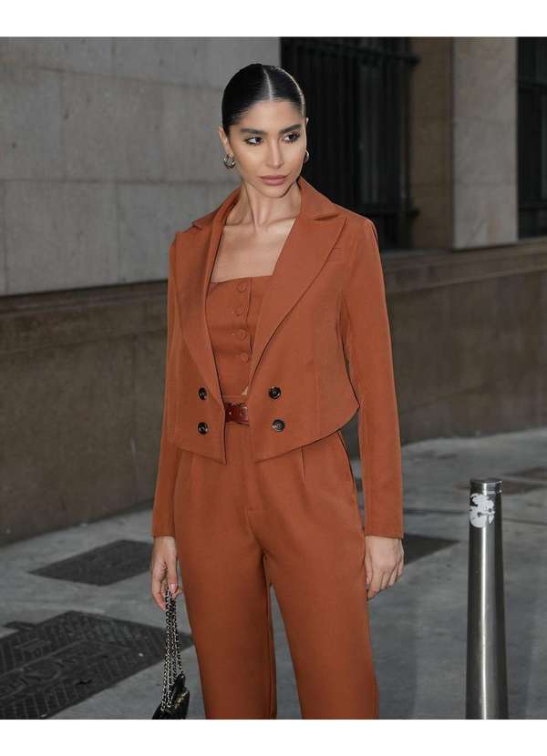 Dot Clothing - Blazer Cropped Dot Clothing Alfaiataria Bege Bege