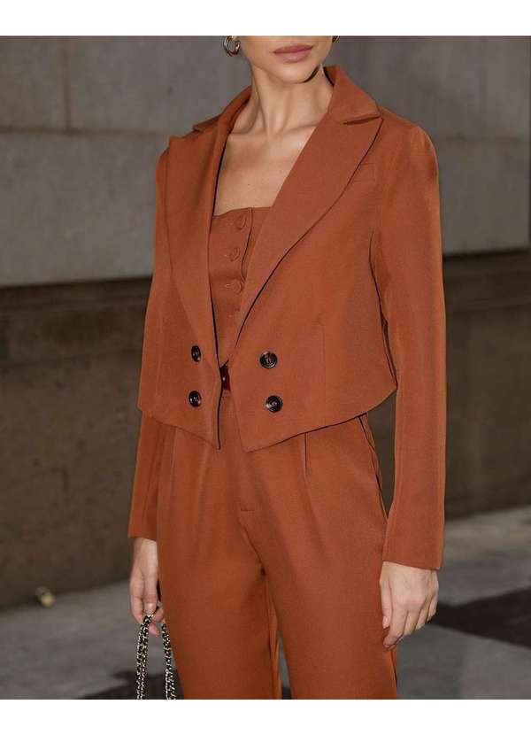 Dot Clothing - Blazer Cropped Dot Clothing Alfaiataria Bege Bege 3