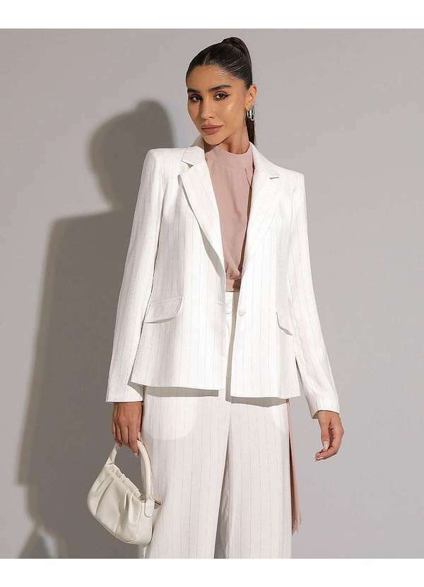 Miss Misses - Blazer Miss Misses Lurex com Ombreiras e Botao Off White Branco