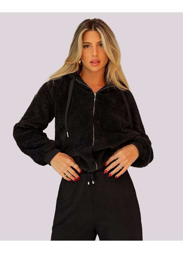 Dot Clothing - Casaco Dot Clothing com Capuz Preto Preto