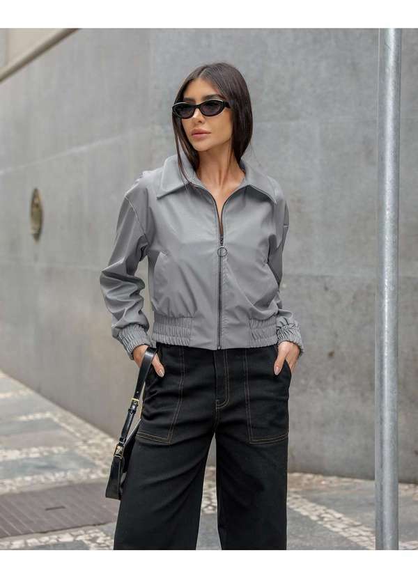 Dot Clothing - Jaqueta Dot Clothing Bomber Couro Cinza Cinza