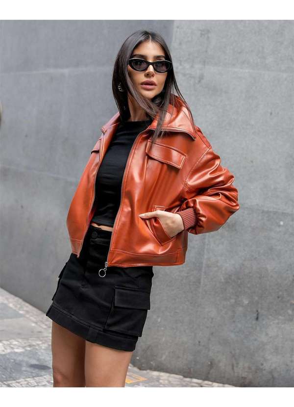 Jaqueta Dot Clothing Bomber Couro Marrom Marrom Dress Us