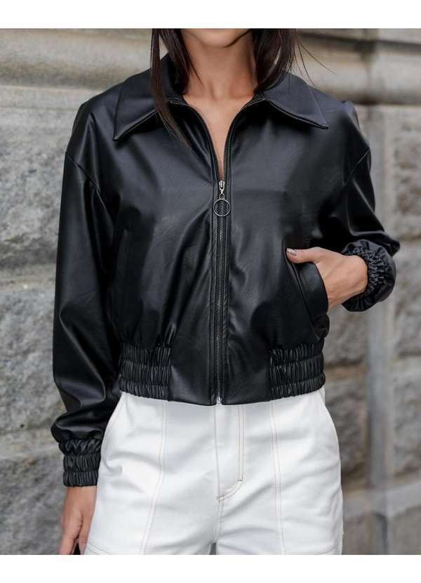 Dot Clothing - Jaqueta Dot Clothing Bomber Couro Preto Preto