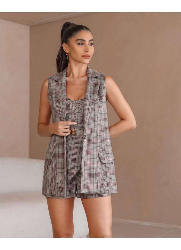 Dot Clothing - Colete Dot Clothing Xadrez Vermelho Vermelho