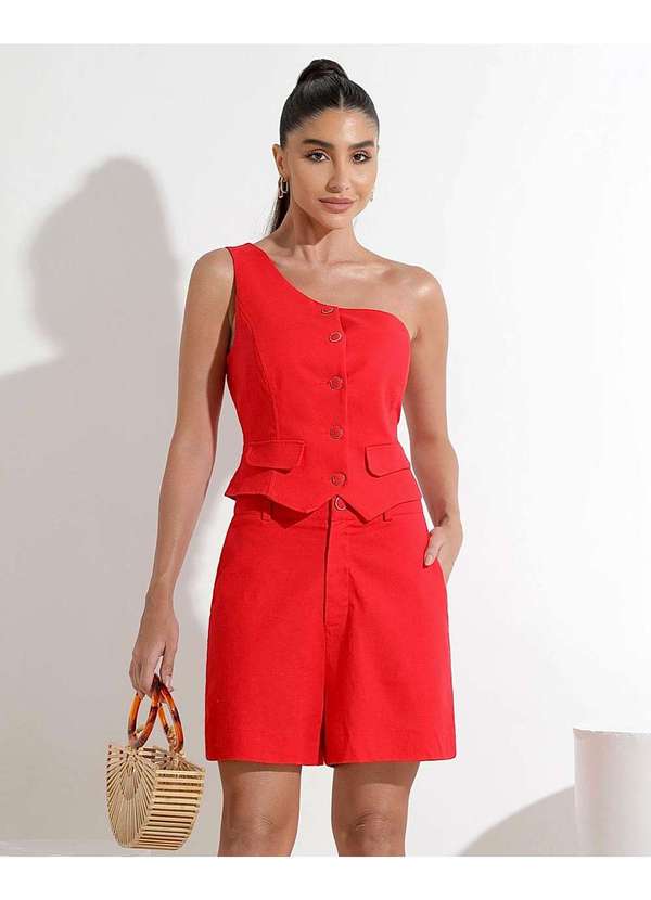 Miss Misses - Colete Miss Misses Alfaiataria um Ombro So Vermelho Vermelho