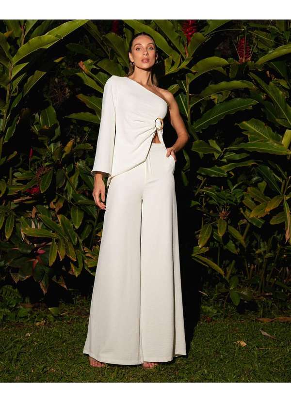 Dot Clothing - Conjunto Dot Clothing Blusa Assimetrica Offwhite Branco