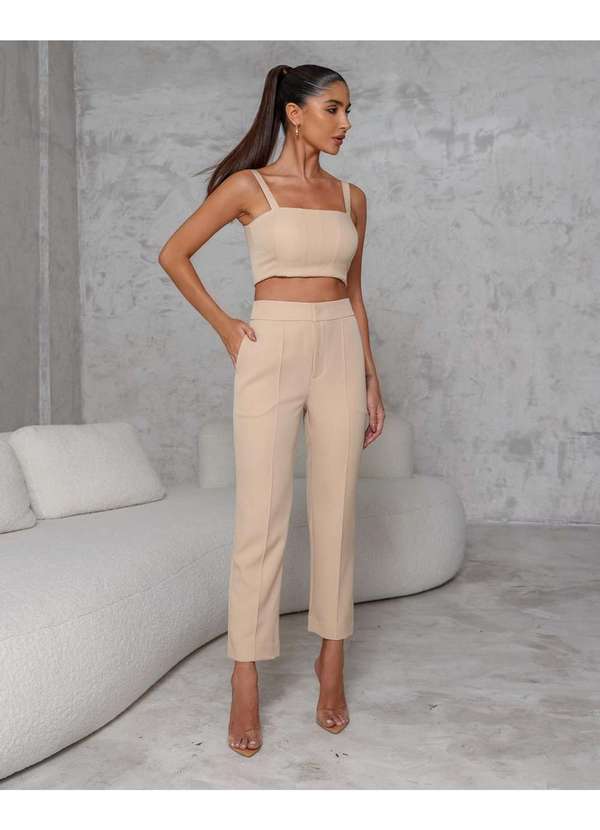 Dot Clothing - Conjunto Dot Clothing Calca e Cropped Bege Bege