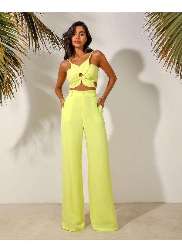 Dot Clothing - Conjunto Dot Clothing Calca Pantalona Flor Verde Lima Verde