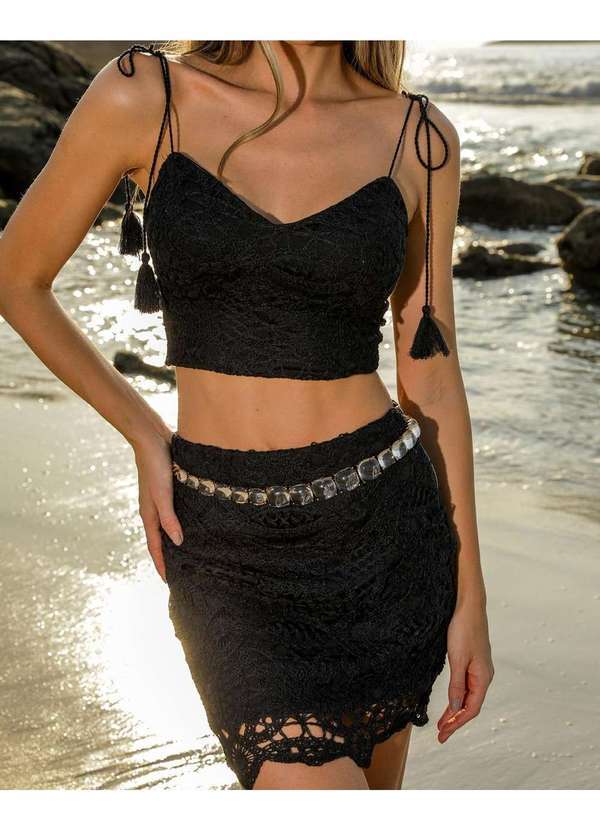 Dot Clothing - Conjunto Dot Clothing Croche Saia Preto Preto 3