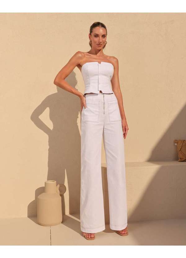 Dot Clothing - Conjunto Dot Clothing Jeans Tmc Offwhite Branco