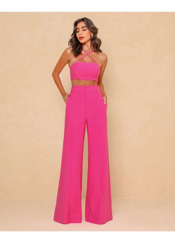 Dot Clothing - Conjunto Dot Clothing Pantalona e Cropped Rosa Rosa
