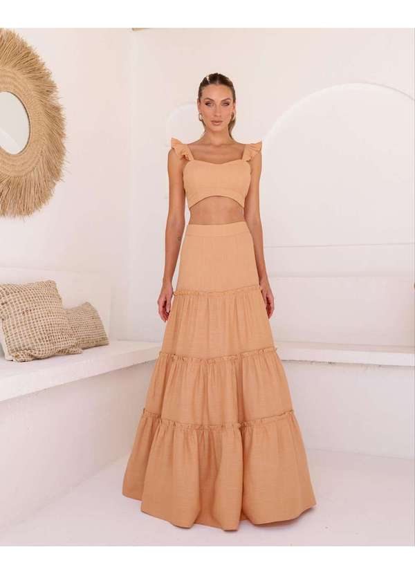 Dot Clothing - Conjunto Dot Clothing Saia Longa Bege Bege