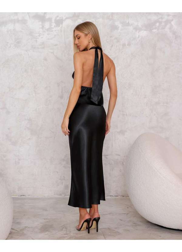 Dot Clothing - Conjunto Dot Clothing Saia Longa Cetim Preto Preto 2