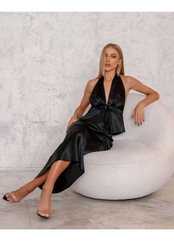 Dot Clothing - Conjunto Dot Clothing Saia Longa Cetim Preto Preto 5