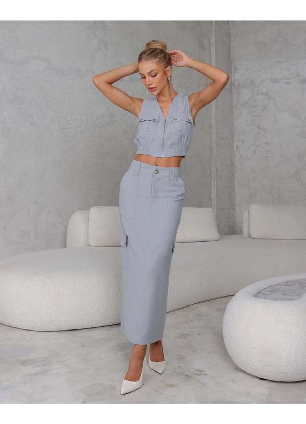 Dot Clothing - Conjunto Dot Clothing Saia Longa Cinza Cinza