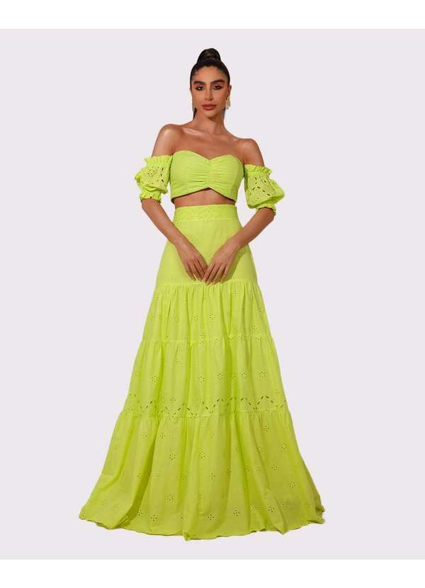 Dot Clothing - Conjunto Dot Clothing Saia Longa e Cropped Verde Verde