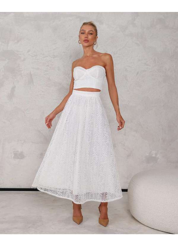 Dot Clothing - Conjunto Dot Clothing Saia Longa Renda Offwhite Branco