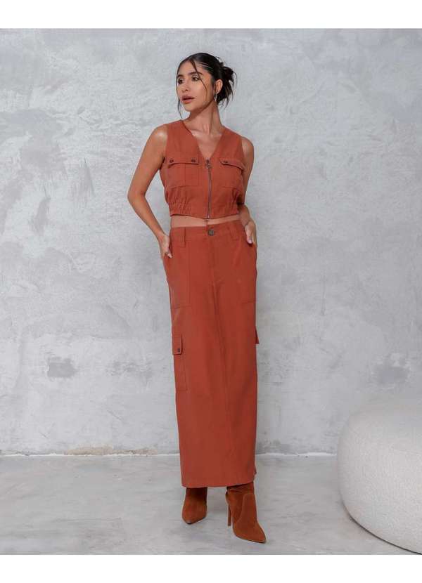 Dot Clothing - Conjunto Dot Clothing Saia Longa Terra Marrom