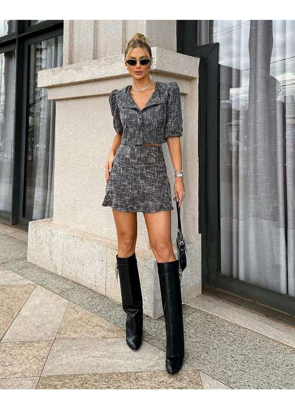 Dot Clothing - Conjunto Dot Clothing Saia Mesclado Cinza Cinza 4