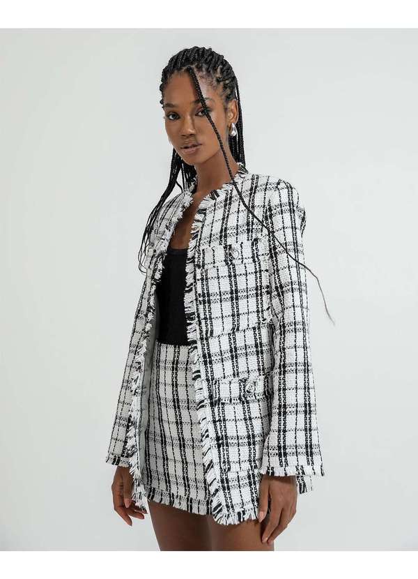 Dot Clothing - Conjunto Dot Clothing Shorts Saia e Blazer Tweedy Offwhite Branco