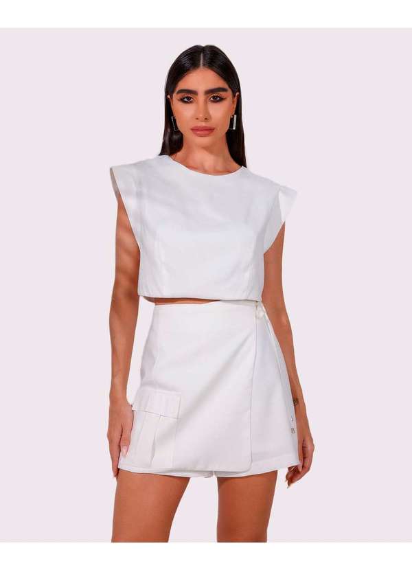 Dot Clothing - Conjunto Dot Clothing Shorts Saia Offwhite Branco