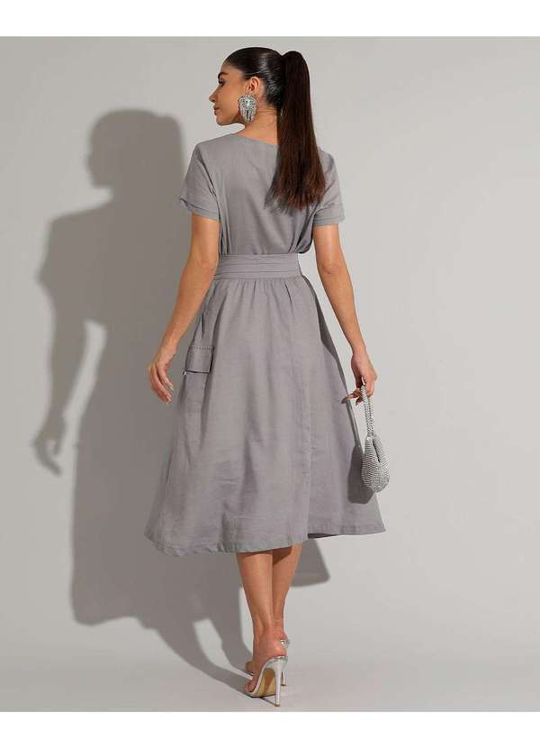 Miss Misses - Conjunto Miss Misses Blusa e Saia Midi Linho Chumbo Cinza 2