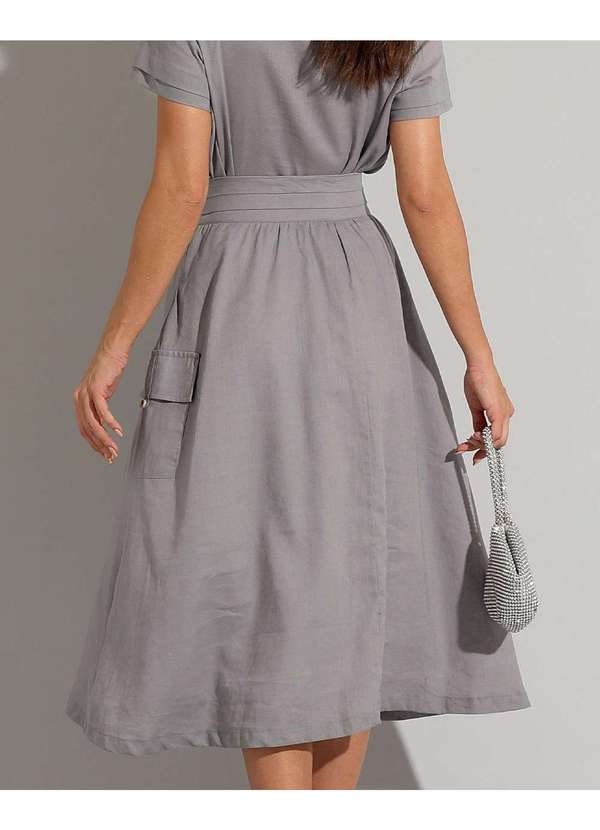 Miss Misses - Conjunto Miss Misses Blusa e Saia Midi Linho Chumbo Cinza 4