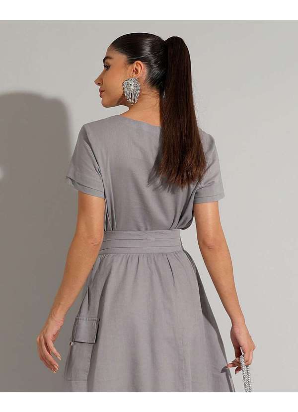 Miss Misses - Conjunto Miss Misses Blusa e Saia Midi Linho Chumbo Cinza 6
