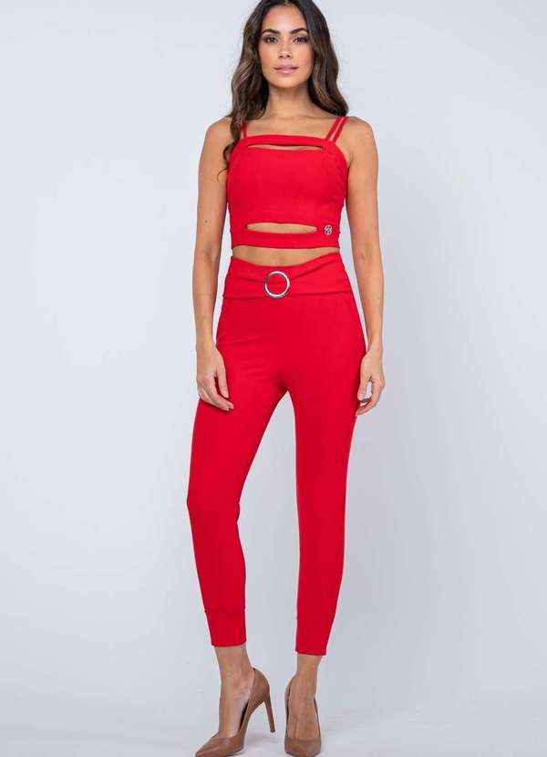 Miss Misses - Conjunto Miss Misses Calca e Cropped Vermelho Vermelho
