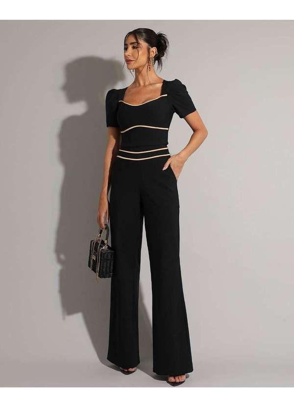 Miss Misses - Conjunto Miss Misses Cropped Frizo e Calca Pantalona Preto Preto