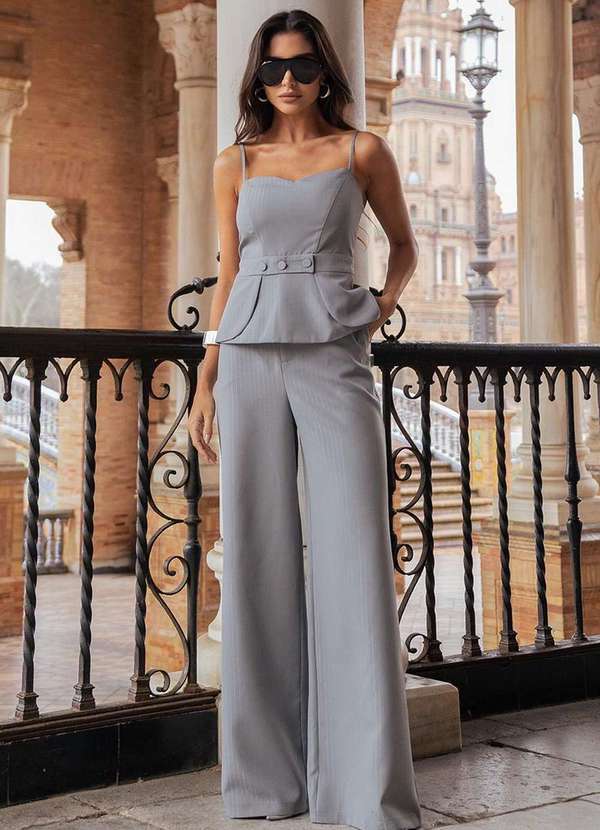 Dot Clothing - Conjunto Dot Clothing Alfaiataria Risca de Giz Cinza